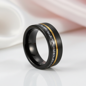 Antler Inlay with Gold Line Matte Black Tungsten Men's Wedding Band-Black Diamonds New York