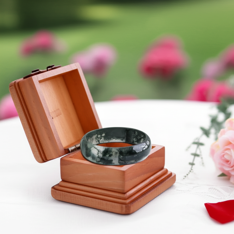 Aquatic Moss Agate Bangle-Black Diamonds New York