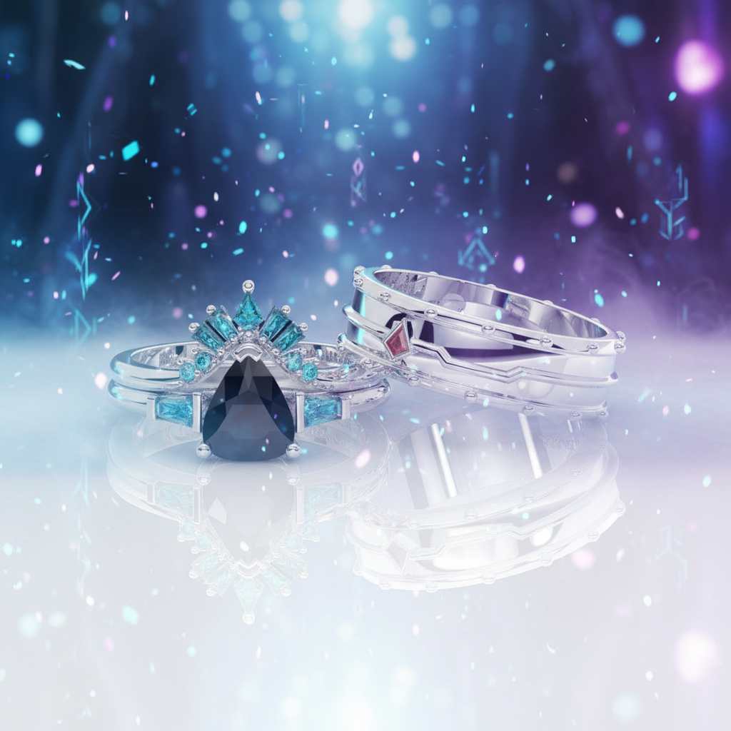 Assasin's Romance (Unisex)- 14k Yellow Gold Video Game Inspired Rings-Black Diamonds New York