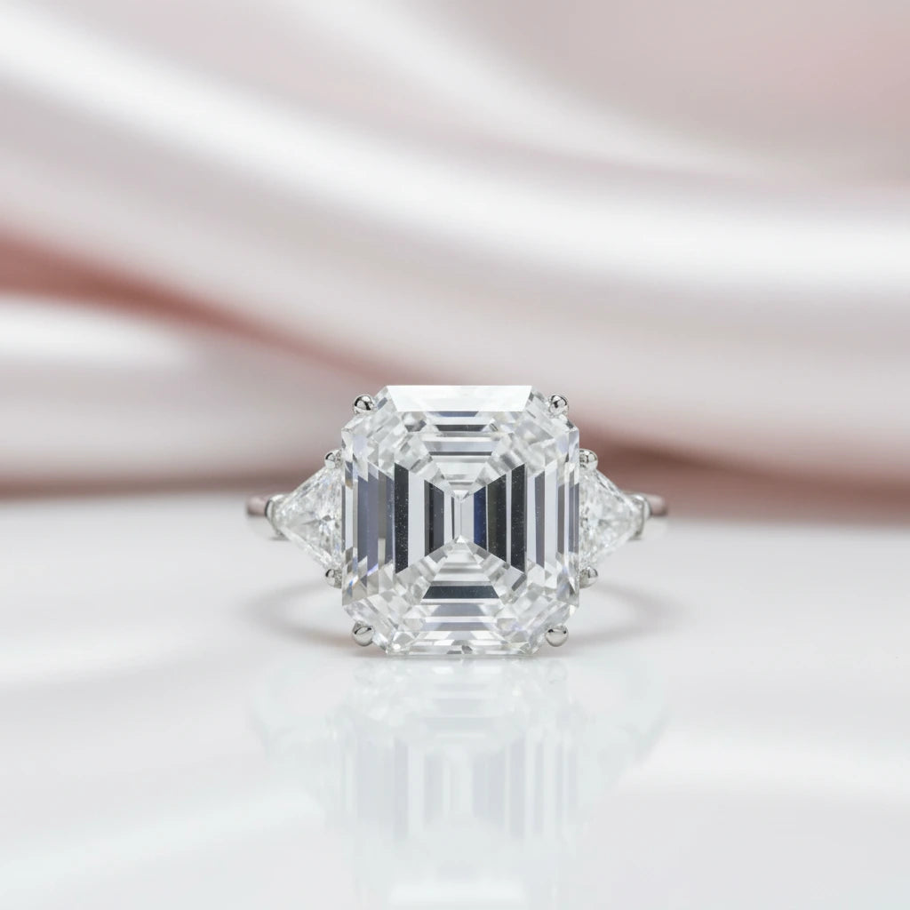 Asscher Cut and Trillion Cut Three Stone Engagement Ring-Black Diamonds New York