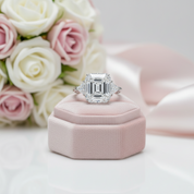 Asscher Cut and Trillion Cut Three Stone Engagement Ring-Black Diamonds New York