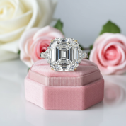 Asscher Cut and Trillion Cut Three Stone Engagement Ring-Black Diamonds New York