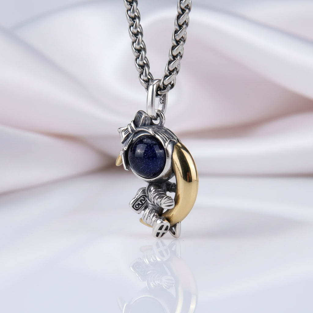Astronaut Embraces the Moon Charm Pendant-Black Diamonds New York