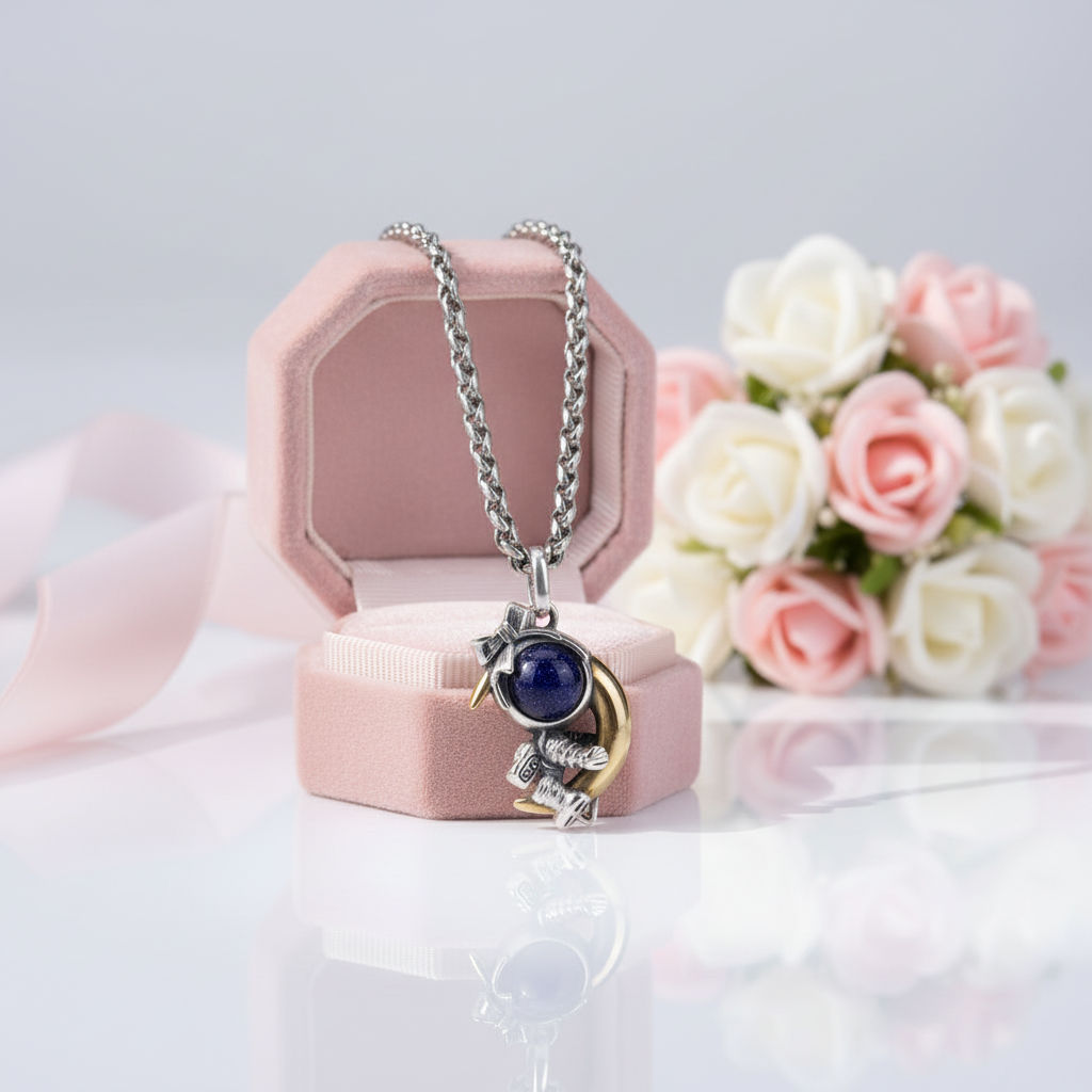 Astronaut Embraces the Moon Charm Pendant-Black Diamonds New York