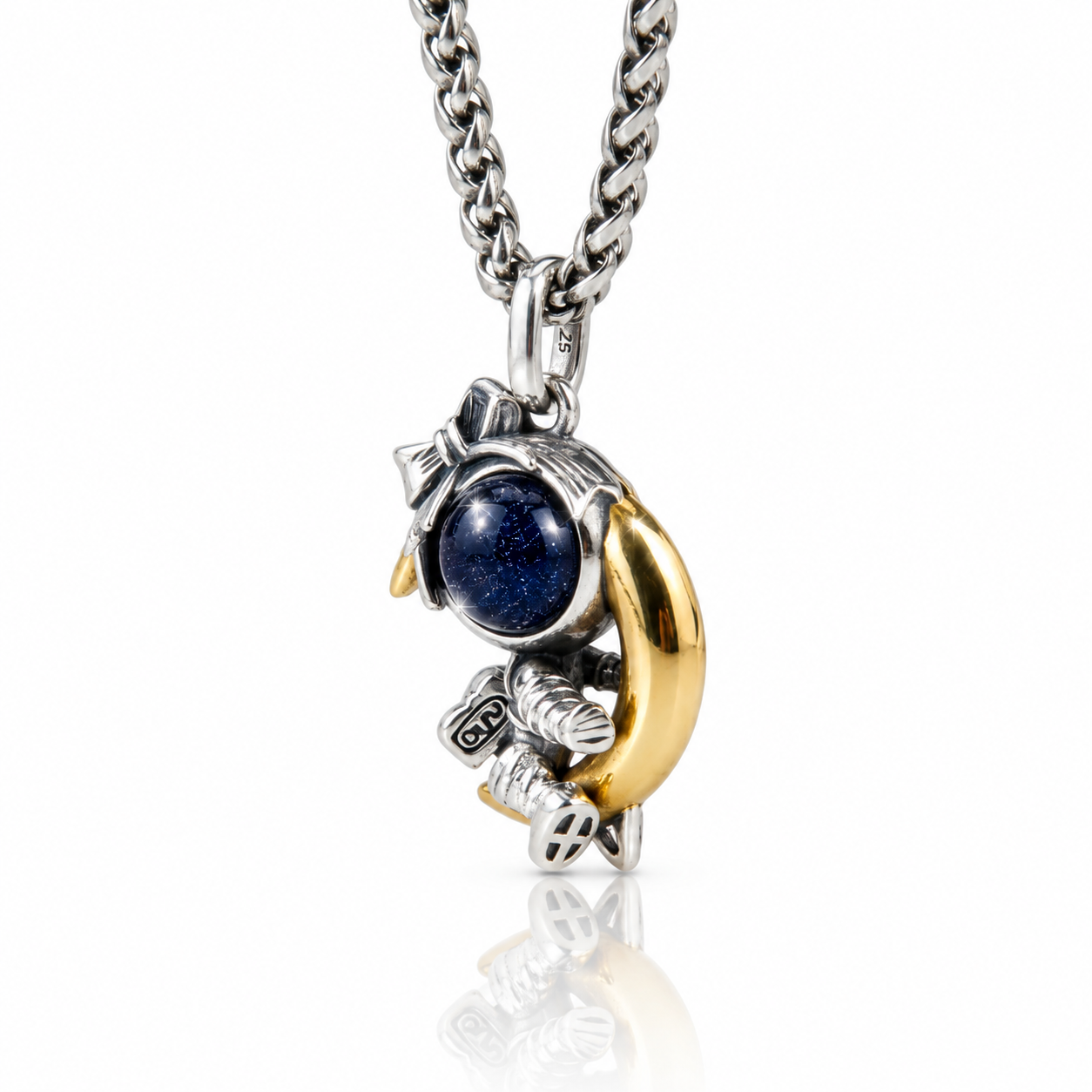 Astronaut Embraces the Moon Charm Pendant-Black Diamonds New York