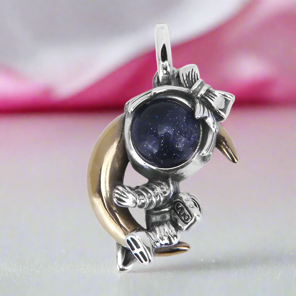 Astronaut Embraces the Moon Charm Pendant-Black Diamonds New York