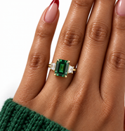 Three-Stone Emerald Green Engagement Ring