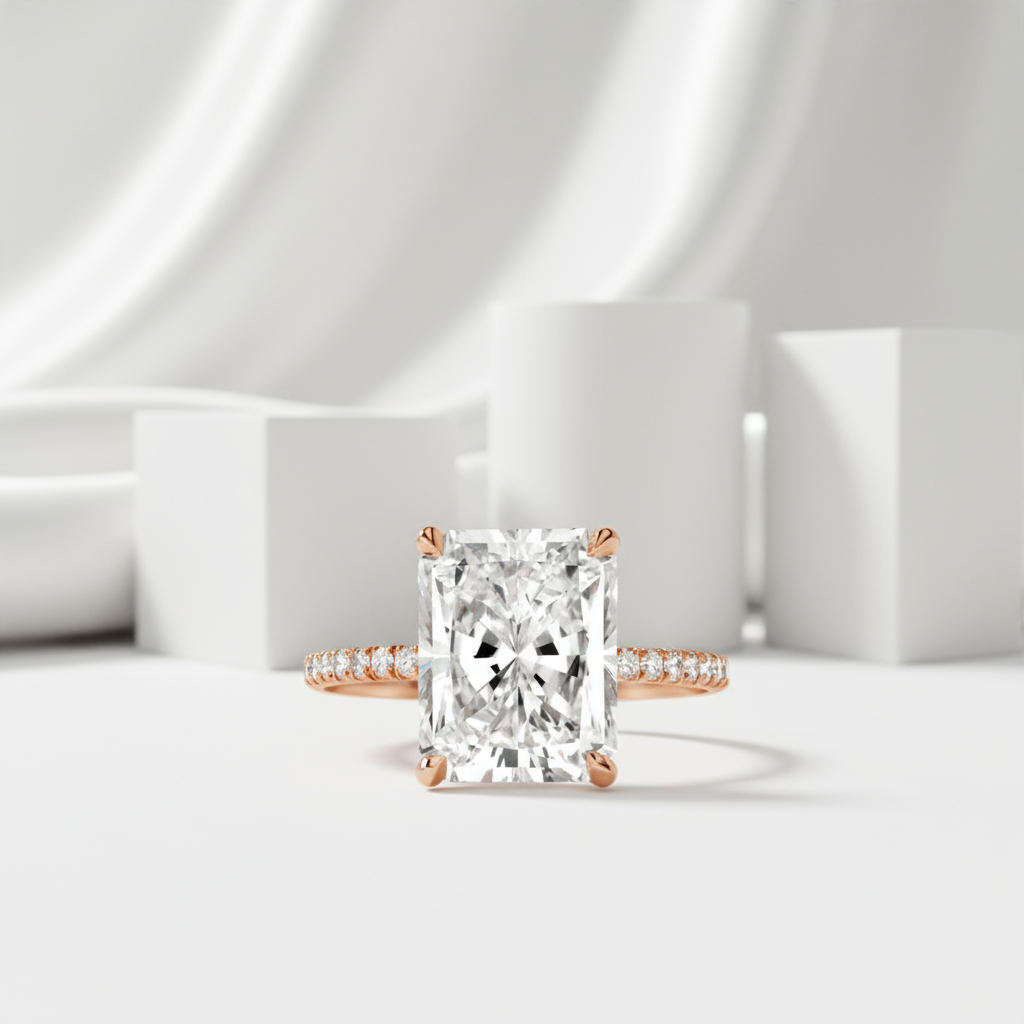 Rose Gold Radiant Cut Diamond Engagement Ring-Black Diamonds New York