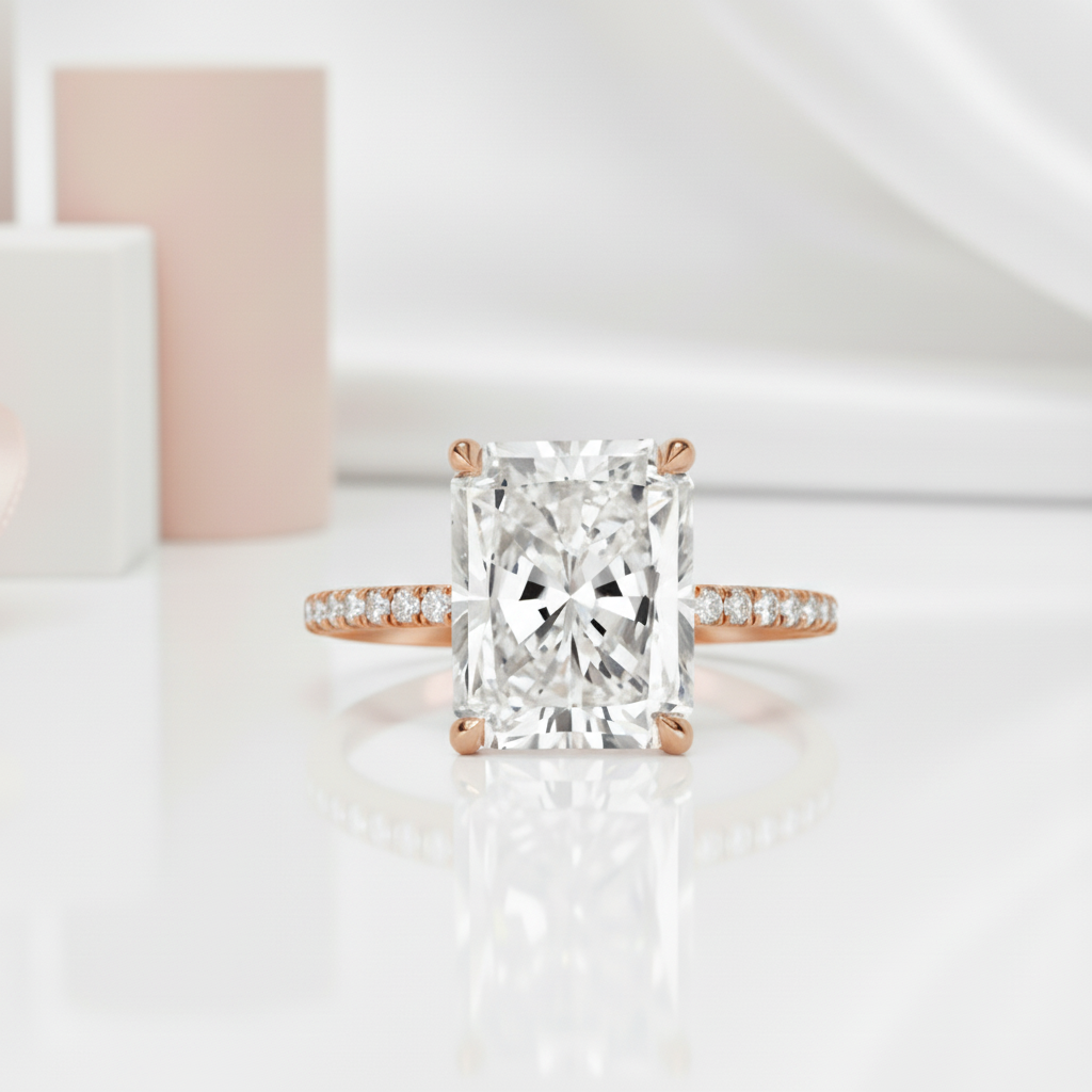Rose Gold Radiant Cut Diamond Engagement Ring-Black Diamonds New York