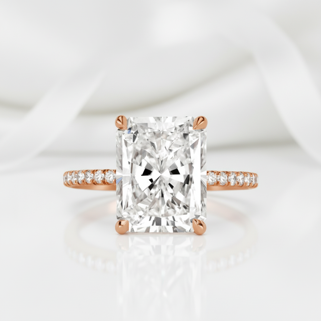 Rose Gold Radiant Cut Diamond Engagement Ring-Black Diamonds New York