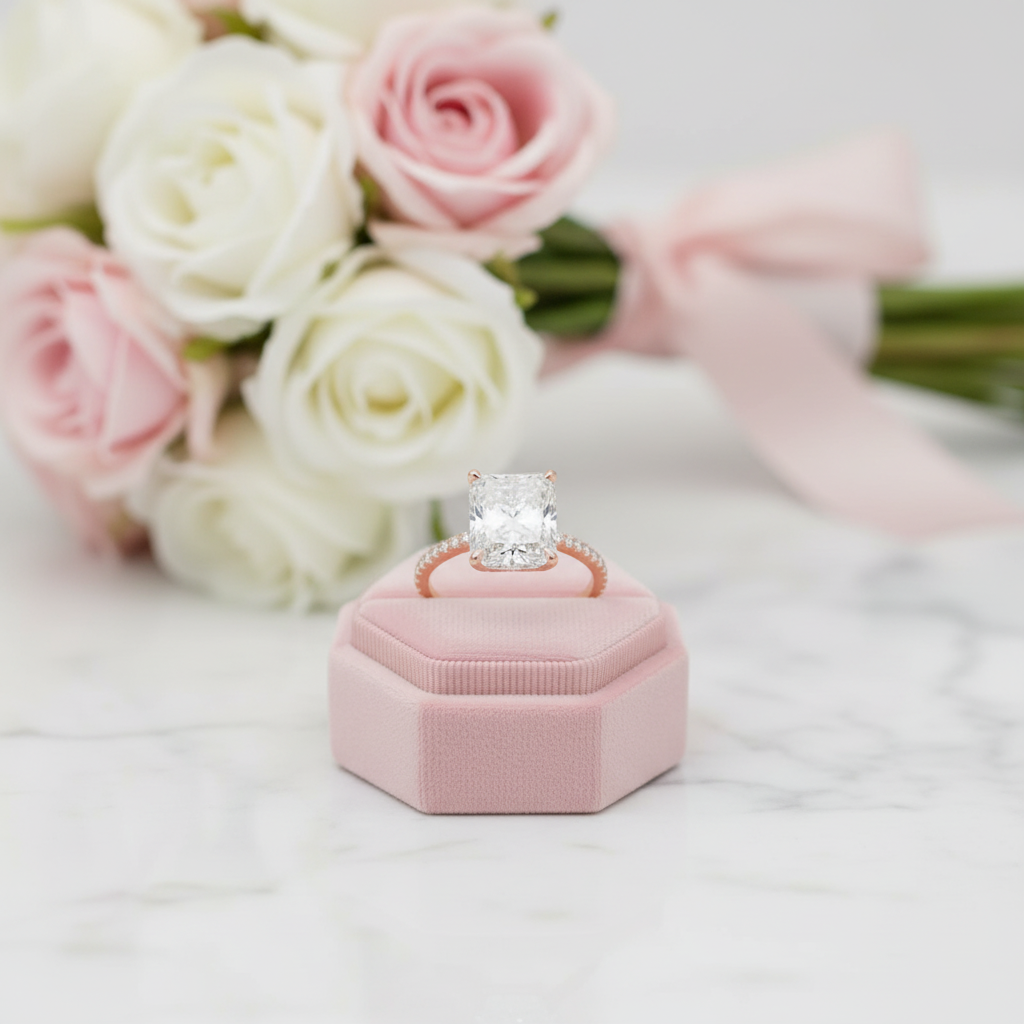Rose Gold Radiant Cut Diamond Option Engagement Ring-Black Diamonds New York