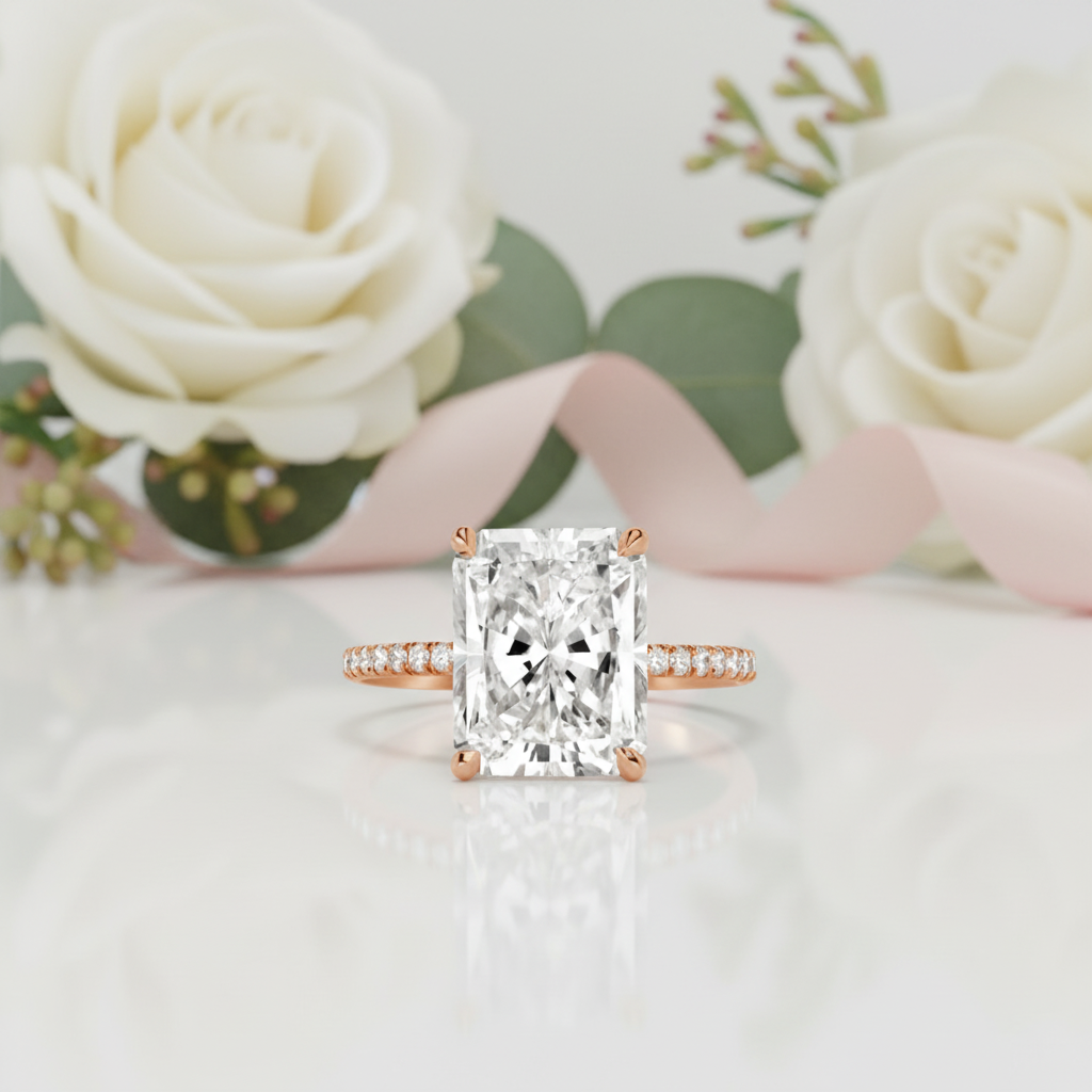 Rose Gold Radiant Cut Diamond Engagement Ring-Black Diamonds New York