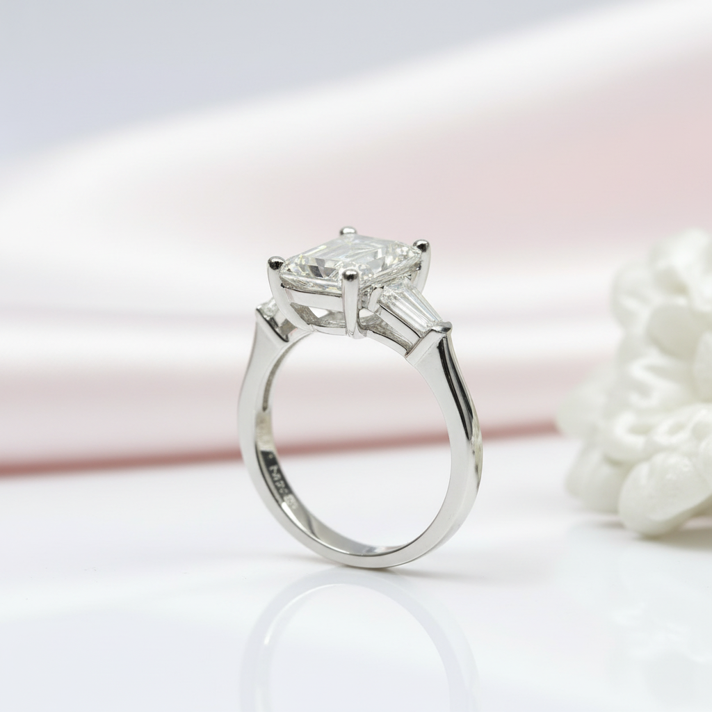 2ct Emerald Cut Diamond Option Three Stone Engagement Ring-Black Diamonds New York