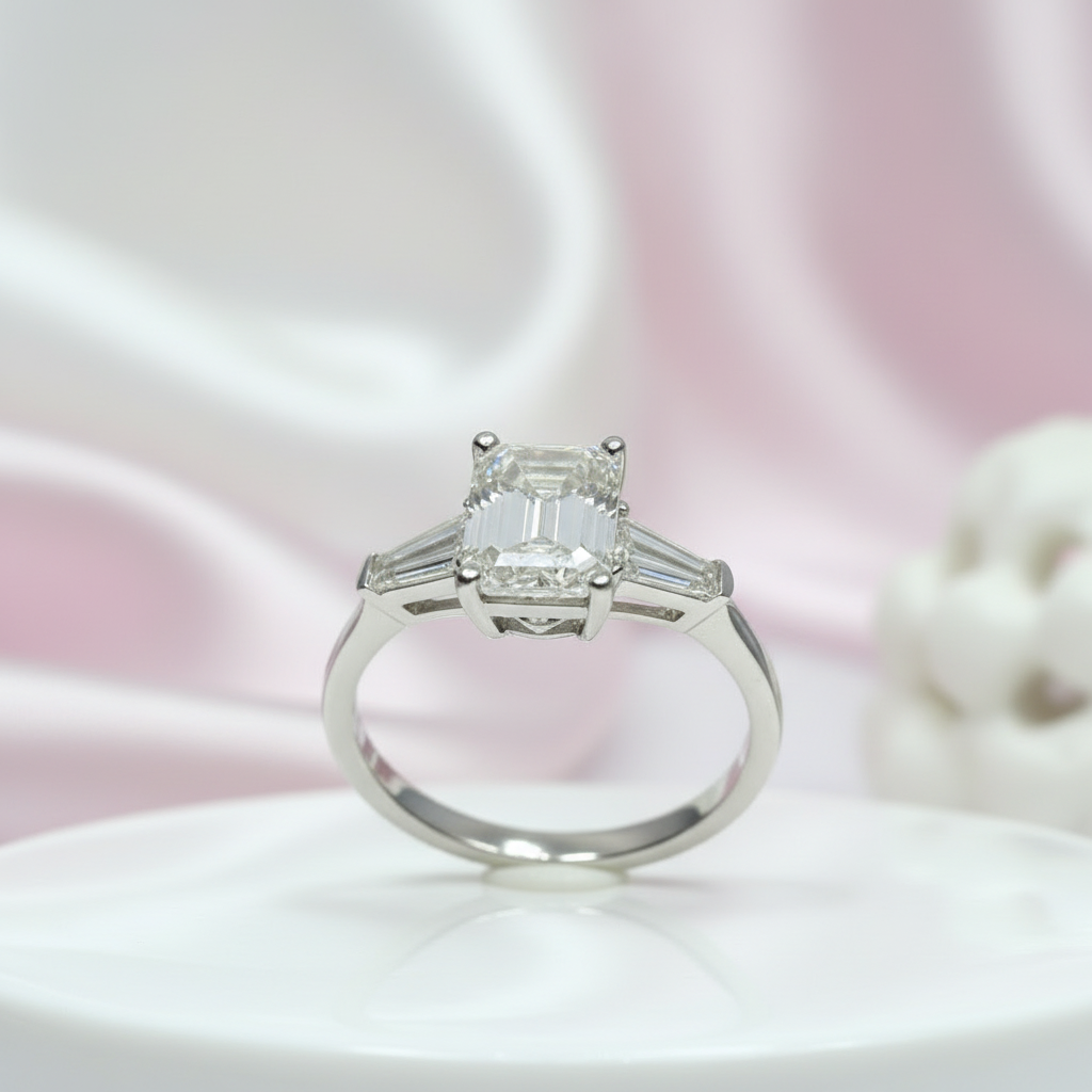 2ct Emerald Cut Diamond Three Stone Engagement Ring-Black Diamonds New York