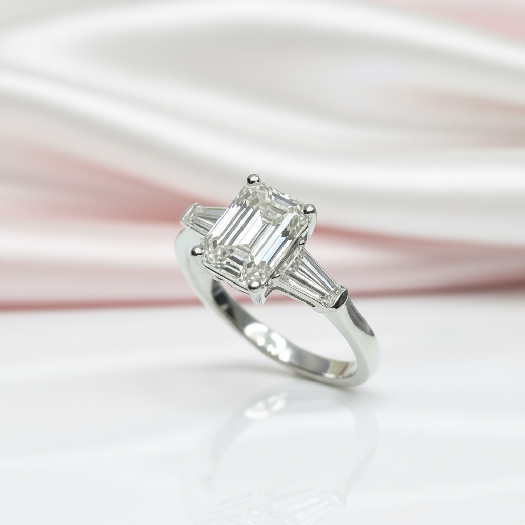2ct Emerald Cut Diamond Option Three Stone Engagement Ring-Black Diamonds New York
