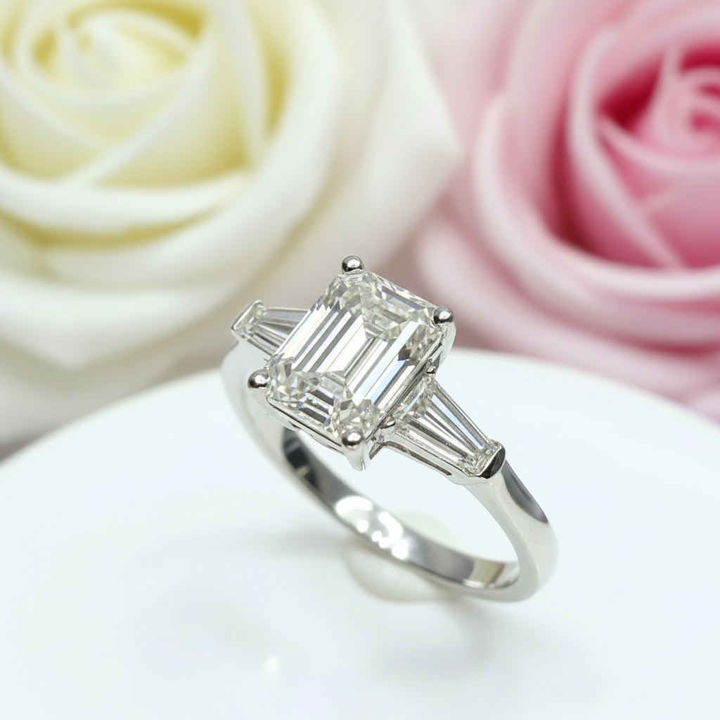 2ct Emerald Cut Diamond Three Stone Engagement Ring-Black Diamonds New York