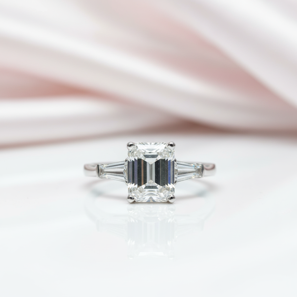 2ct Emerald Cut Diamond Option Three Stone Engagement Ring-Black Diamonds New York