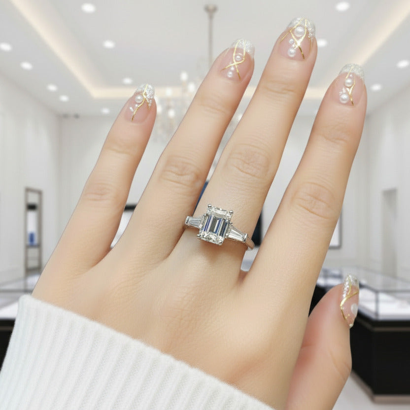 2ct Emerald Cut Diamond Option Three Stone Engagement Ring-Black Diamonds New York