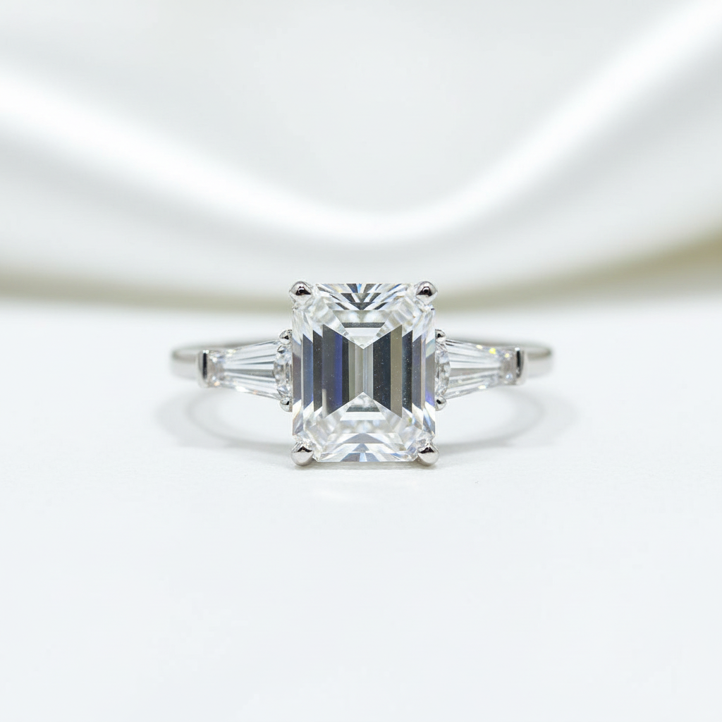 2ct Emerald Cut Diamond Option Three Stone Engagement Ring-Black Diamonds New York