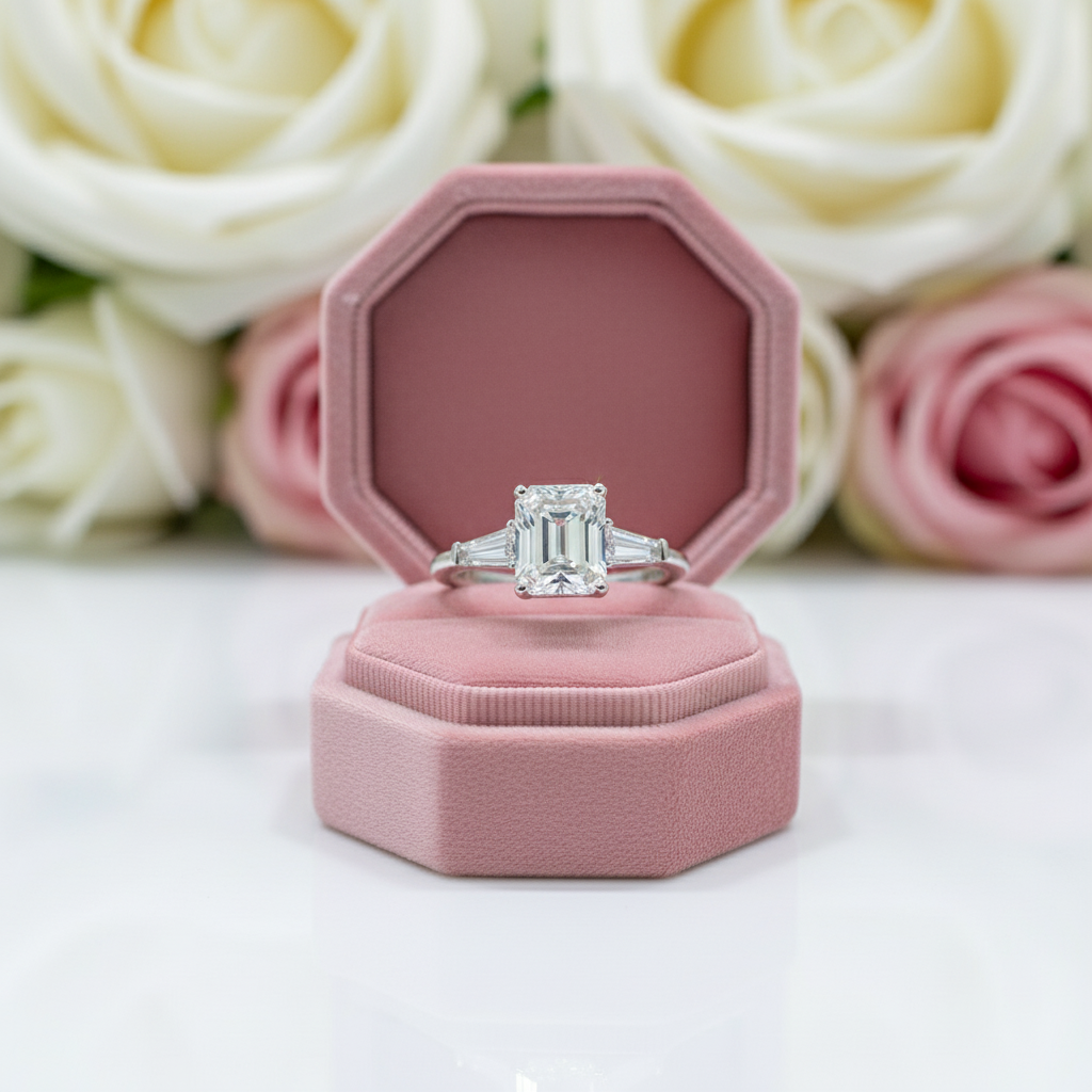 2ct Emerald Cut Diamond Three Stone Engagement Ring-Black Diamonds New York