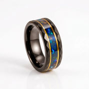 Opal and Metal Slag Inlay Tungsten Wedding Band-Black Diamonds New York