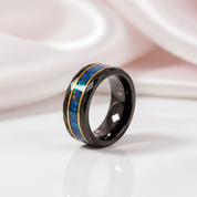 Opal and Metal Slag Inlay Tungsten Wedding Band-Black Diamonds New York