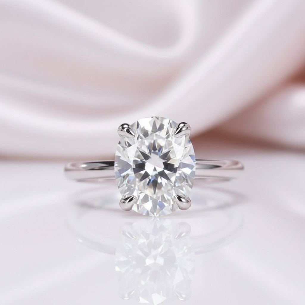 White Gold Oval Cut Diamond Engagement Ring-Black Diamonds New York