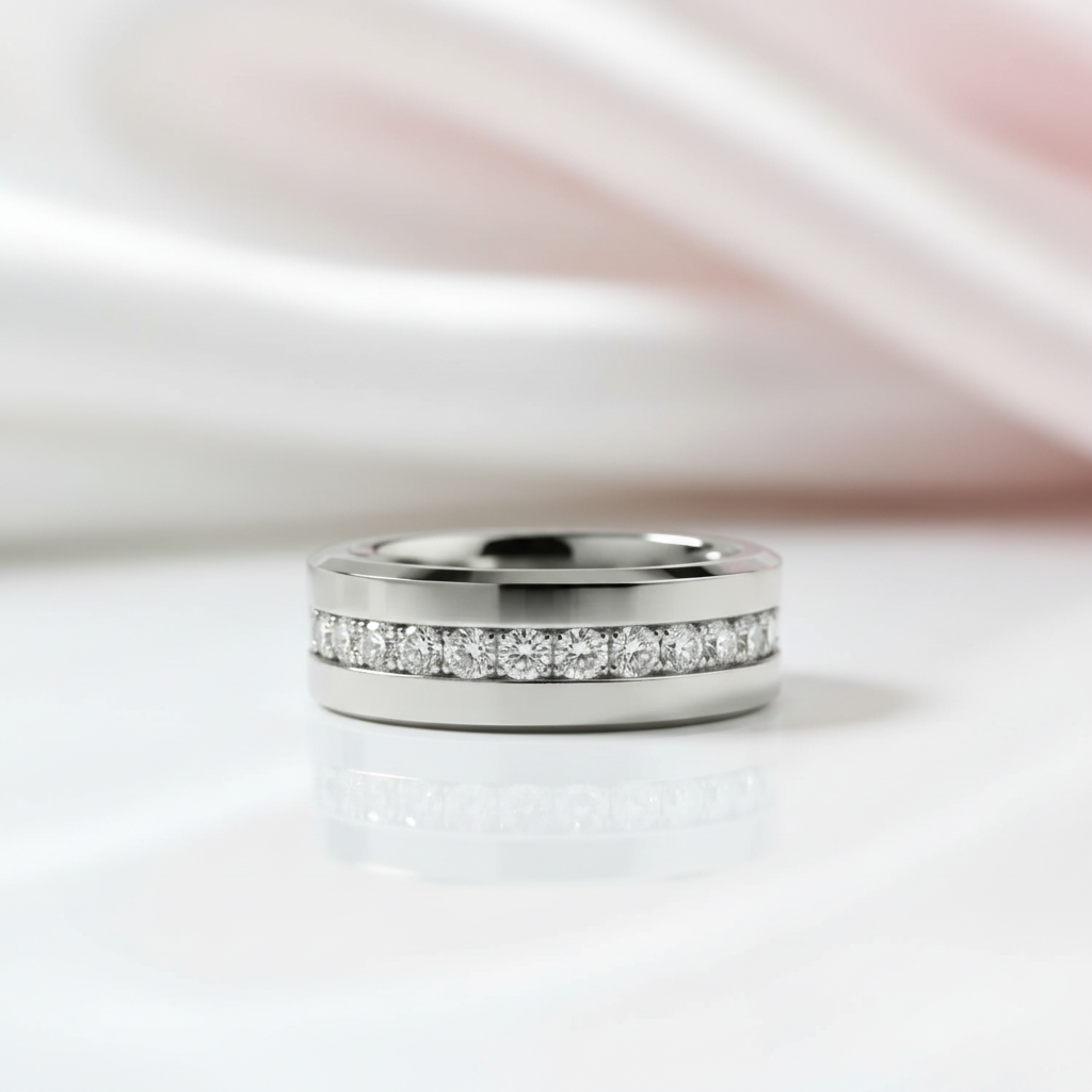 Diamond Option Inlay Beveled Edges Black 10k Gold Men's Wedding Band-Black Diamonds New York