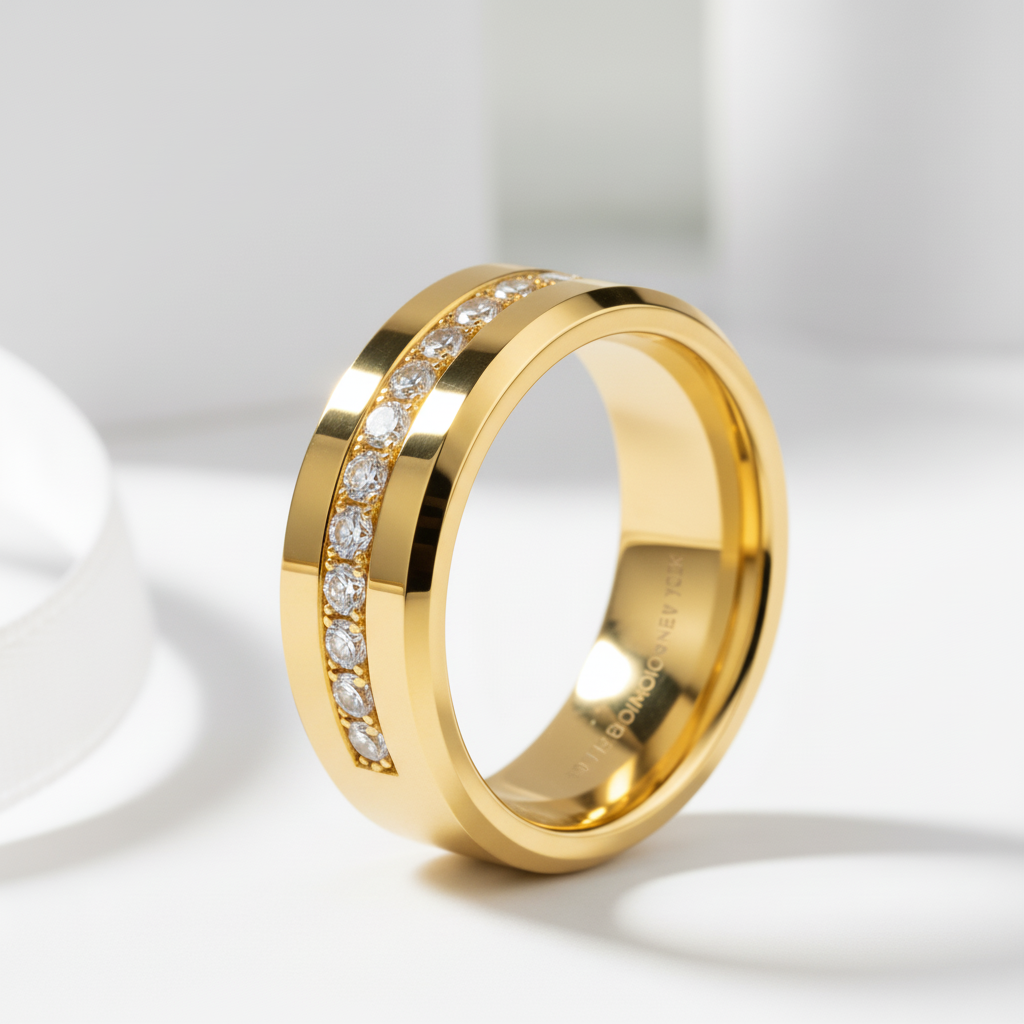 Diamond Option Inlay Beveled Edges Black 10k Gold Men's Wedding Band-Black Diamonds New York