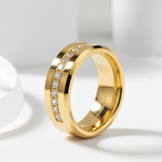 Diamond Option Inlay Beveled Edges Black 10k Gold Men's Wedding Band-Black Diamonds New York