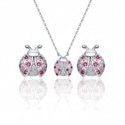 Pink Ladybug Necklace & Earrings Set-Black Diamonds New York