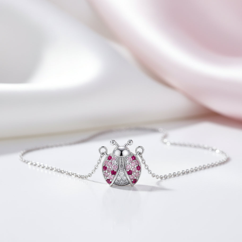 Pink Ladybug Necklace & Earrings Set-Black Diamonds New York