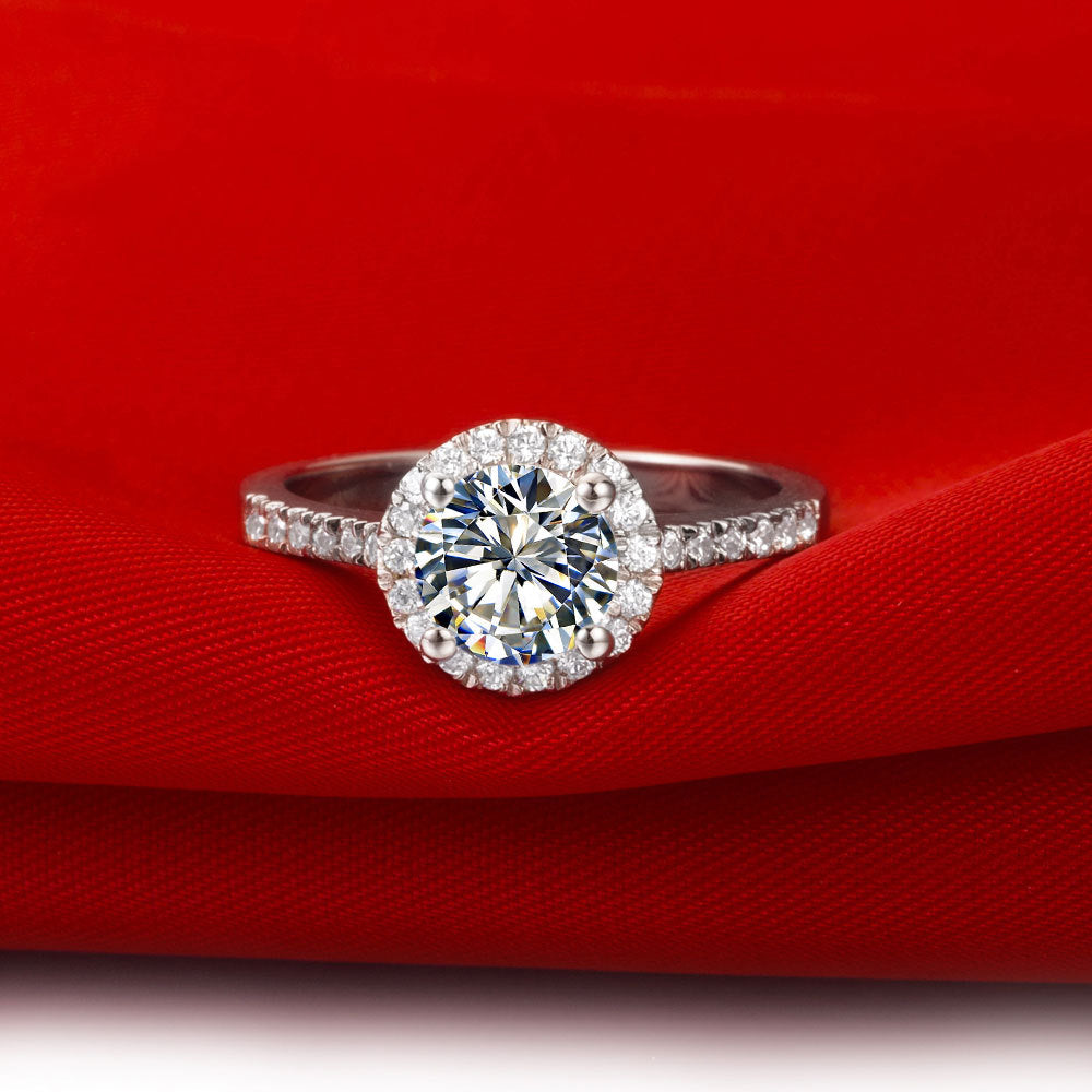 4-Prong Round Diamond Halo White Gold Engagement Ring-Black Diamonds New York