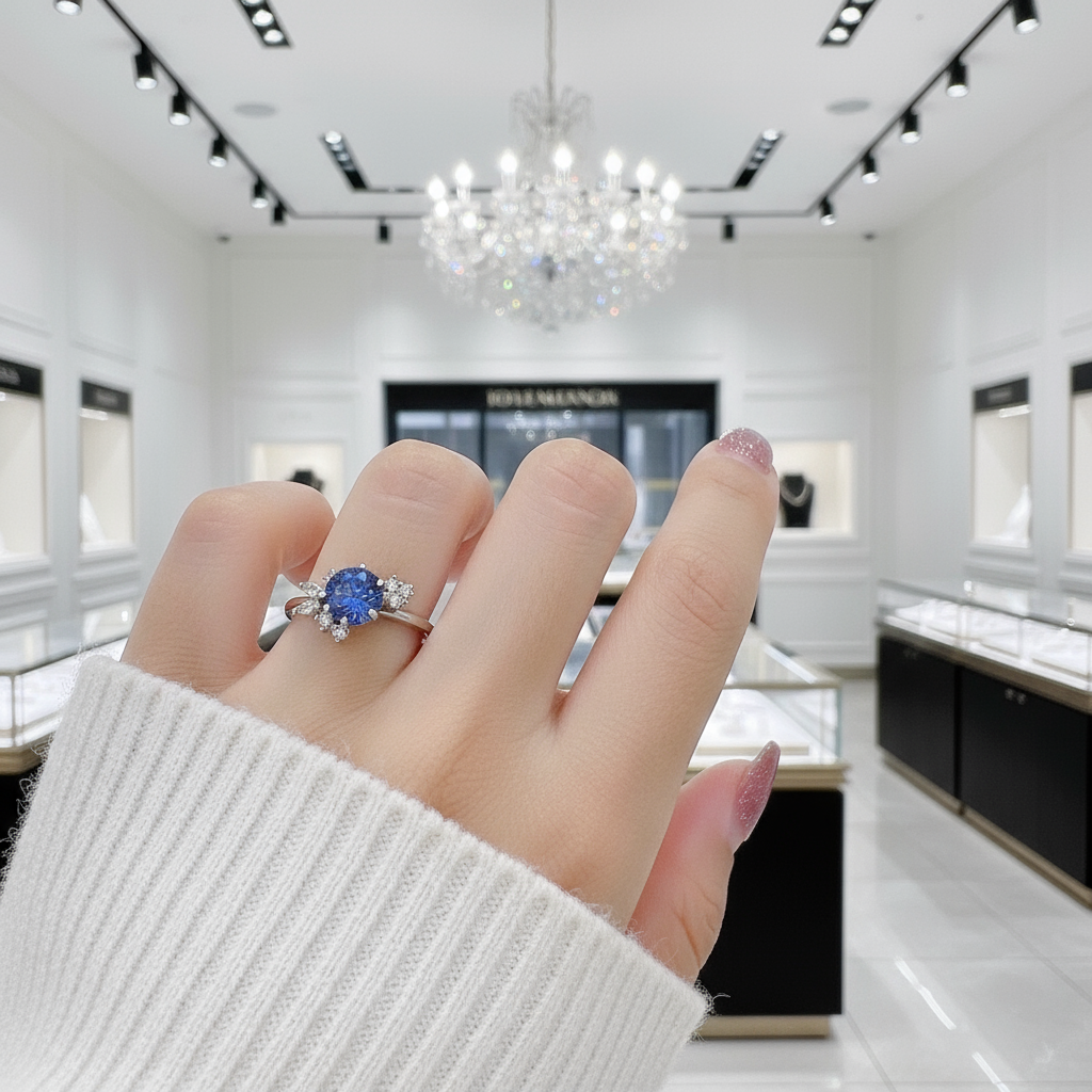 Round Cut 1.0 Ct Blue Diamond Engagement Ring-Black Diamonds New York