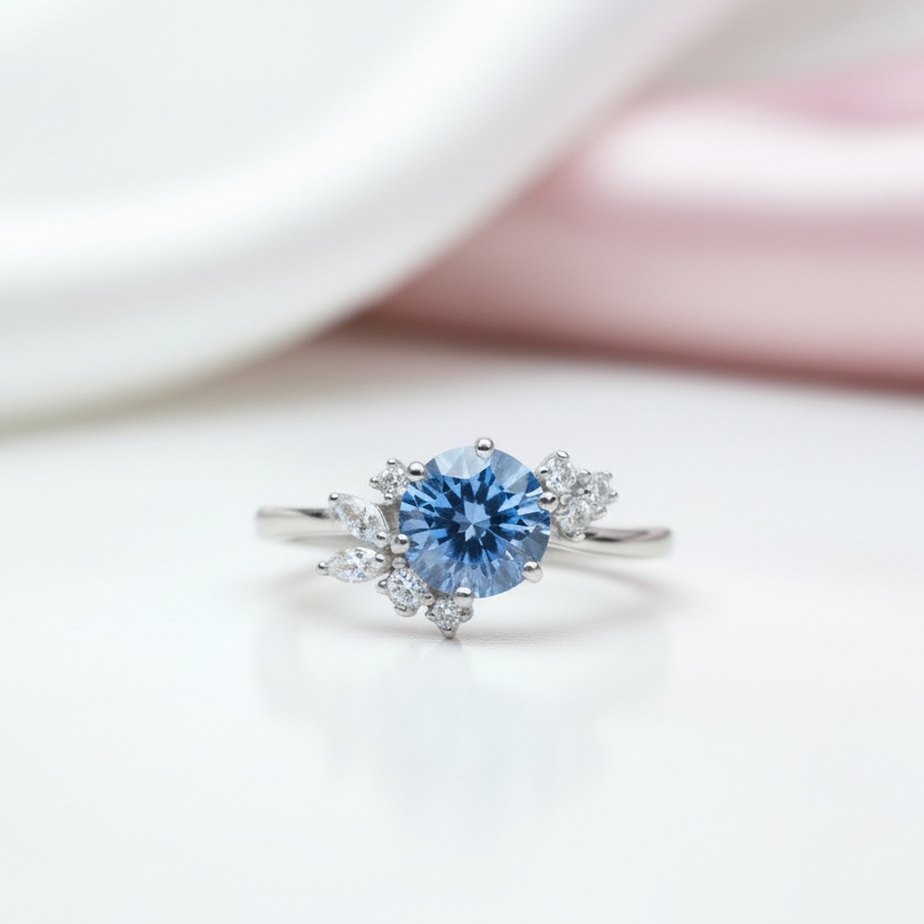 Round Cut 1.0 Ct Blue Diamond Option Engagement Ring-Black Diamonds New York