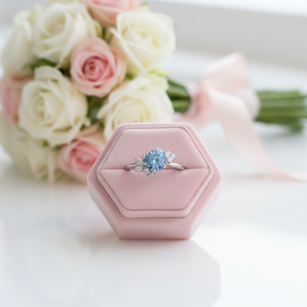 Round Cut 1.0 Ct Blue Diamond Option Engagement Ring-Black Diamonds New York