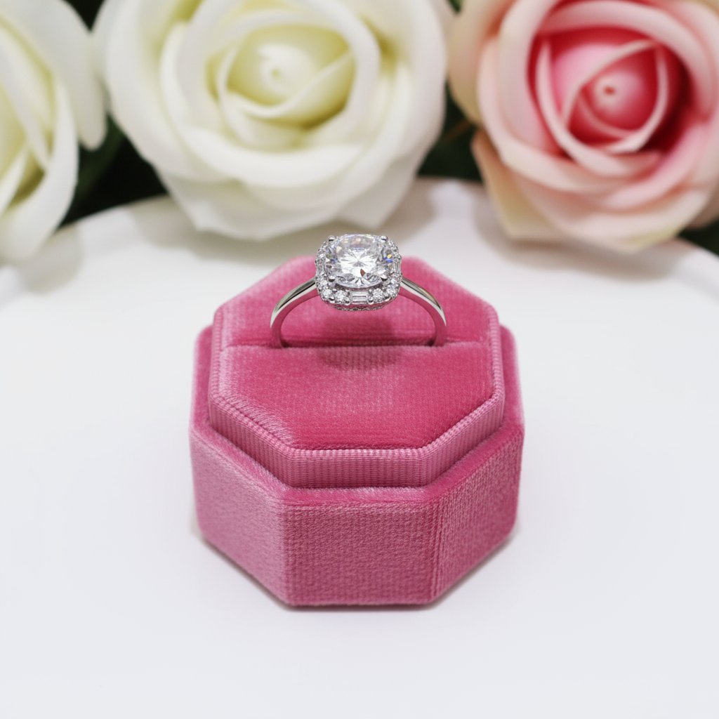 1.0 Ct Round Cut Diamond Option Halo Engagement Ring-Black Diamonds New York