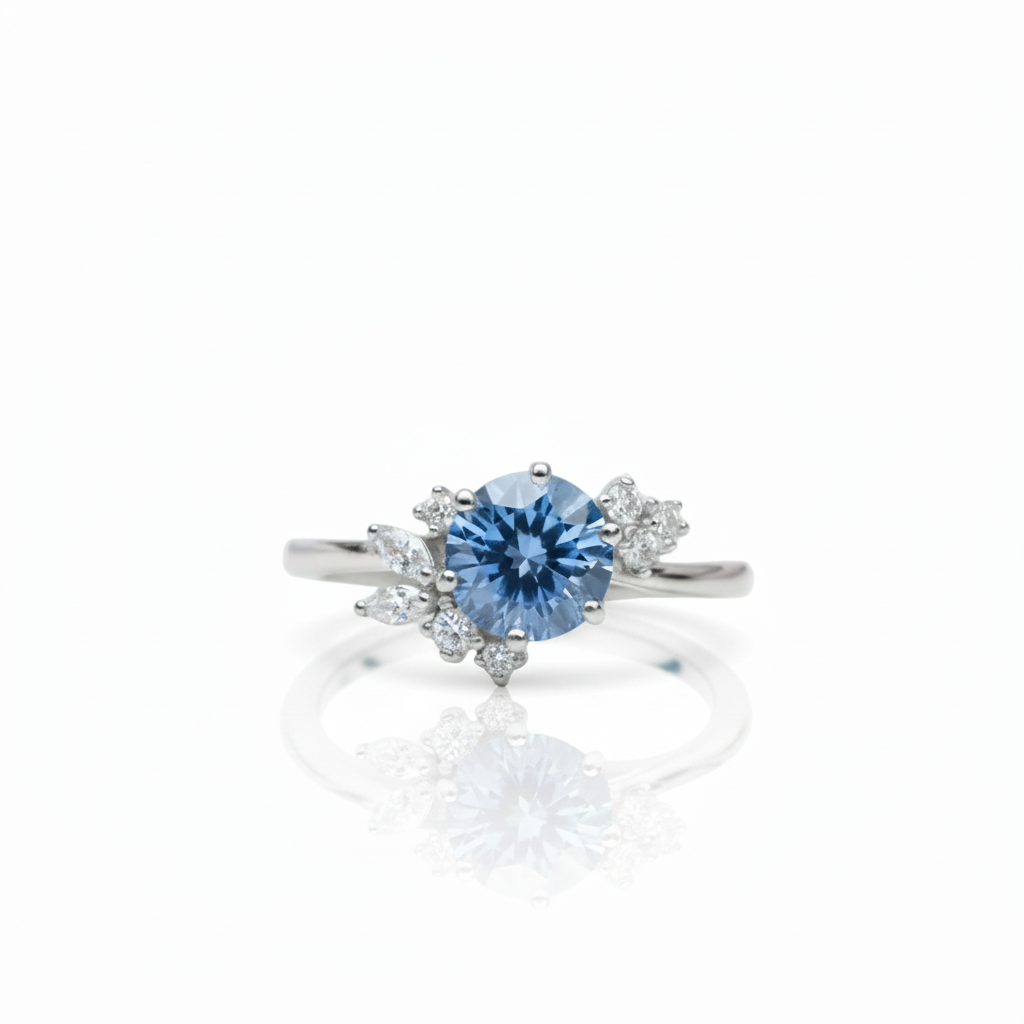 Round Cut 1.0 Ct Blue Diamond Option Engagement Ring-Black Diamonds New York