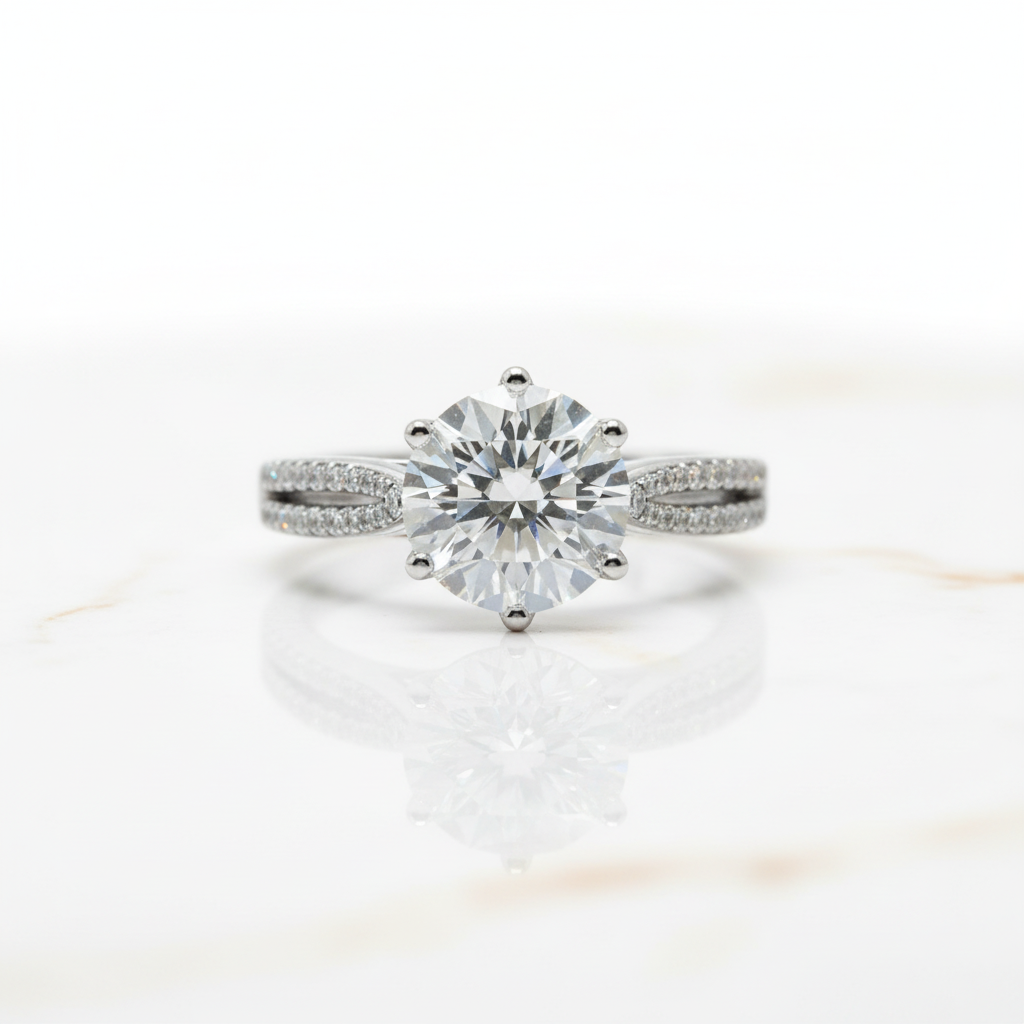 2.0 Ct Round Cut Diamond Option Six-Claws Engagement Ring-Black Diamonds New York