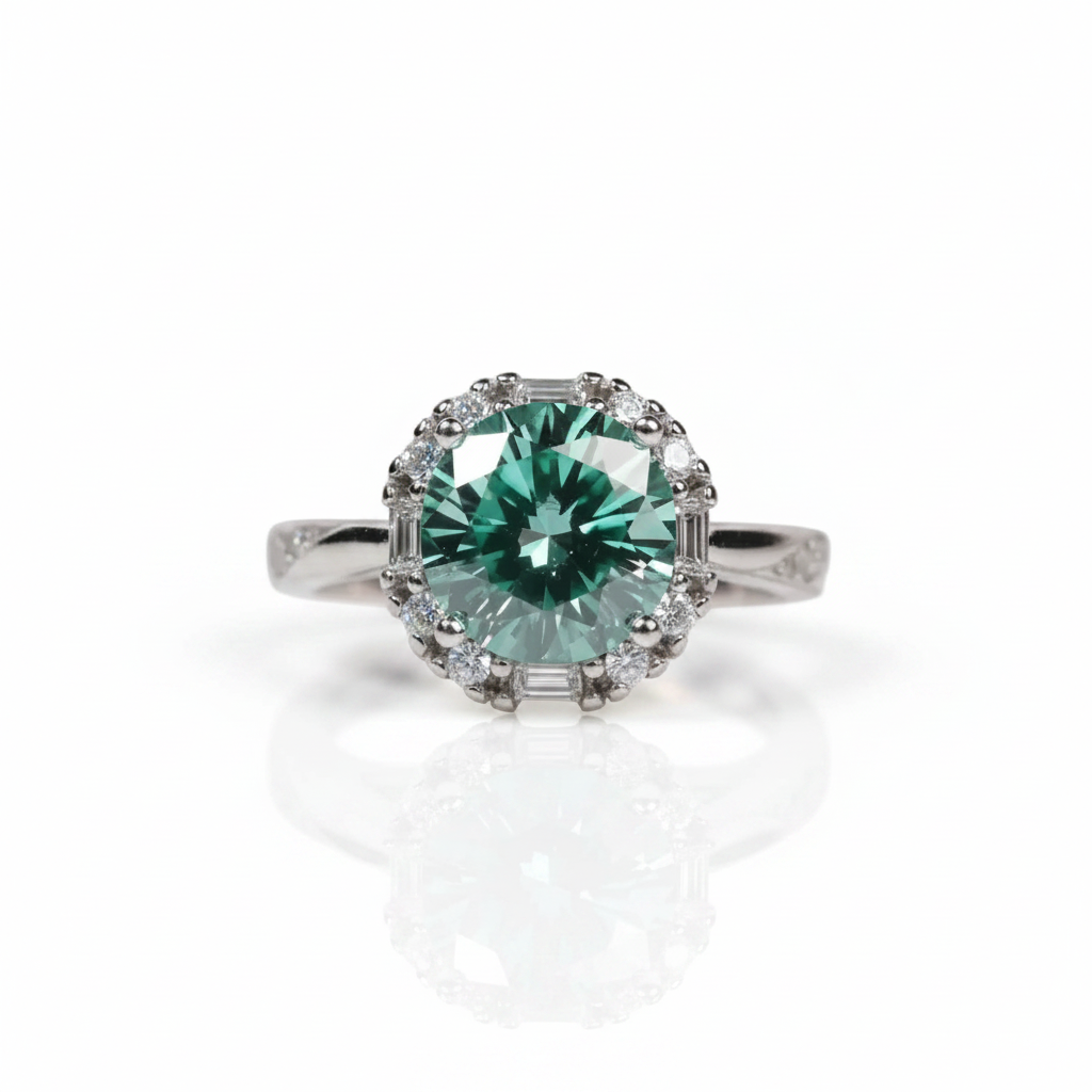 2.0 Ct Round Excellent Cut Green Diamond Option Engagement Ring-Black Diamonds New York