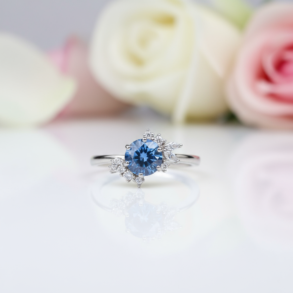 Round Cut 1.0 Ct Blue Diamond Engagement Ring-Black Diamonds New York