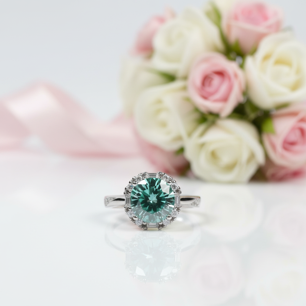 2.0 Ct Round Excellent Cut Green Diamond Option Engagement Ring-Black Diamonds New York