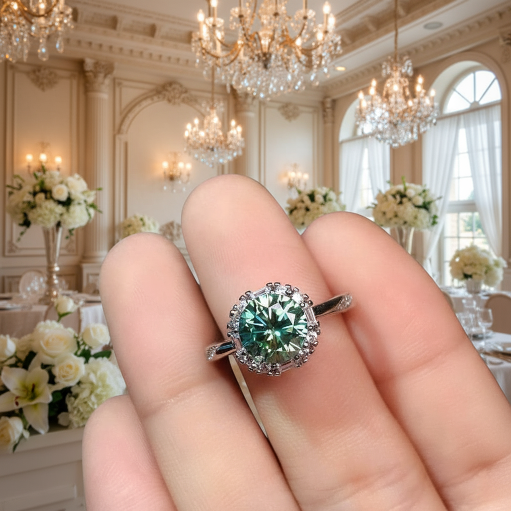 2.0 Ct Round Excellent Cut Green Diamond Engagement Ring-Black Diamonds New York