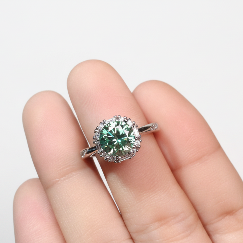 2.0 Ct Round Excellent Cut Green Diamond Engagement Ring-Black Diamonds New York