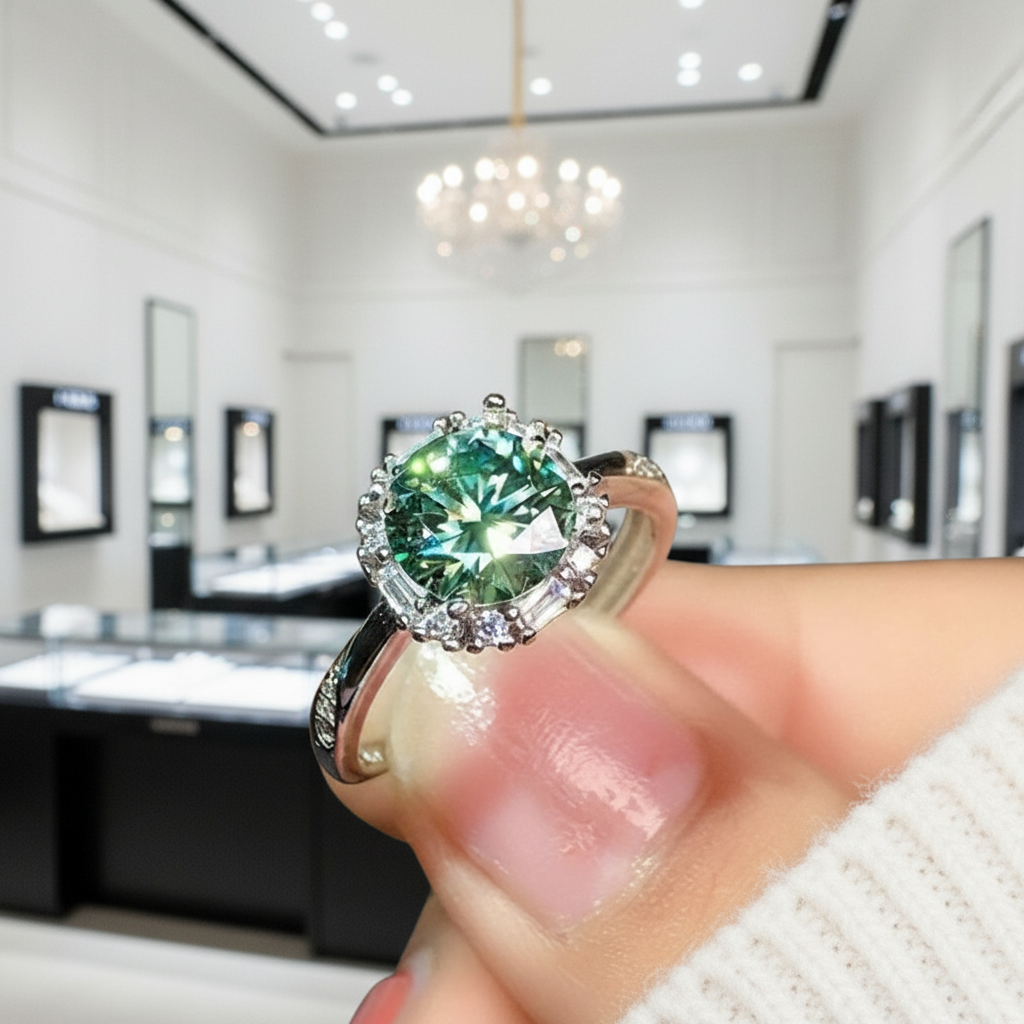 2.0 Ct Round Excellent Cut Green Diamond Engagement Ring-Black Diamonds New York