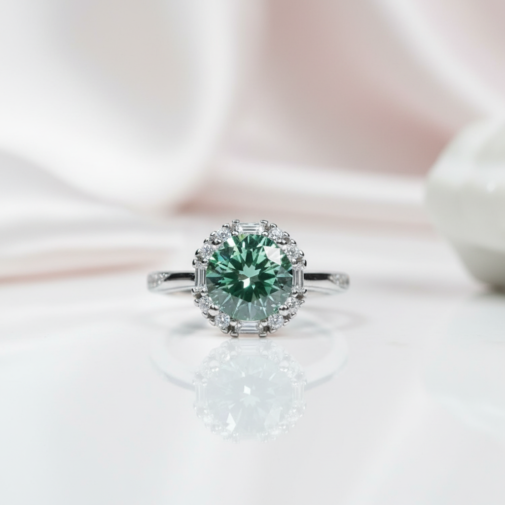 2.0 Ct Round Excellent Cut Green Diamond Option Engagement Ring-Black Diamonds New York