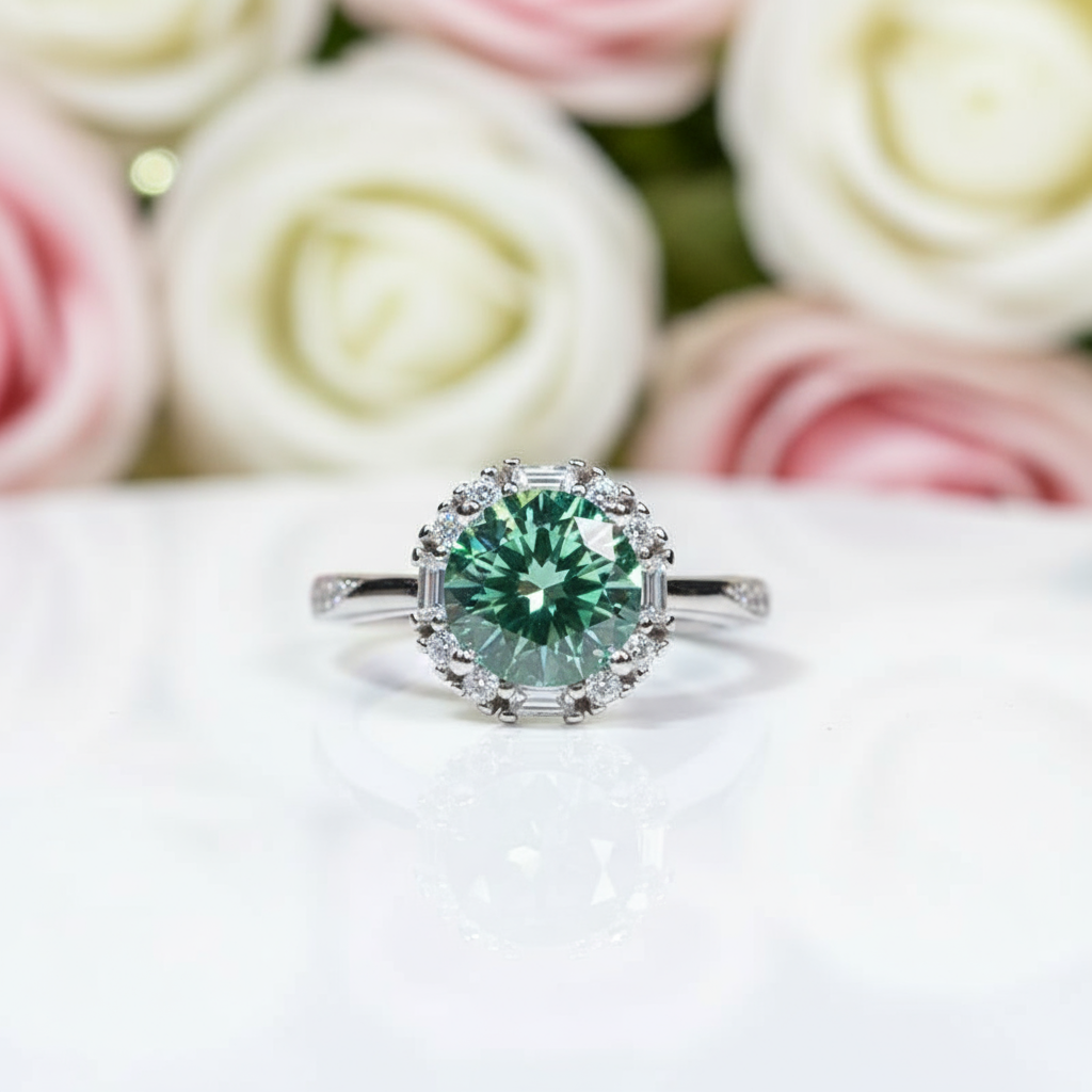 2.0 Ct Round Excellent Cut Green Diamond Engagement Ring-Black Diamonds New York