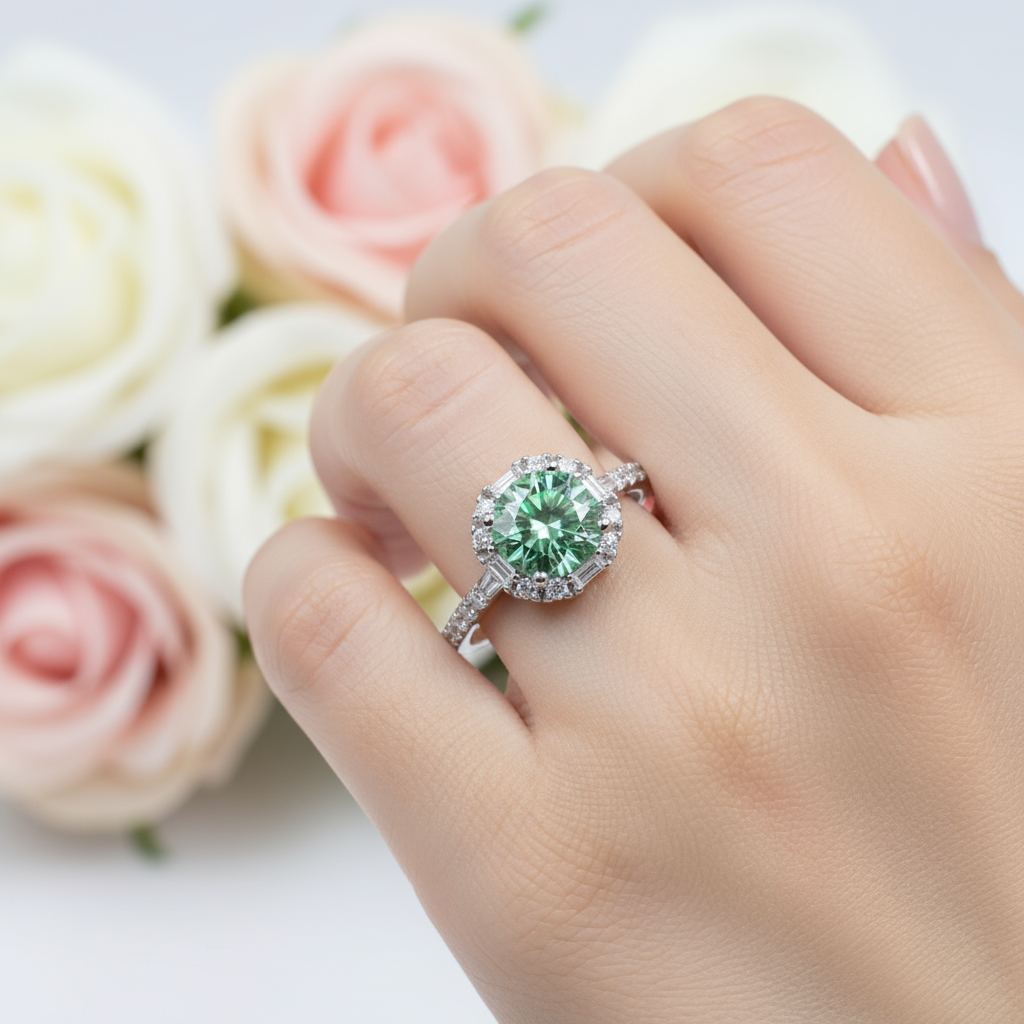 2.0 Ct Round Excellent Cut Green Diamond Engagement Ring-Black Diamonds New York