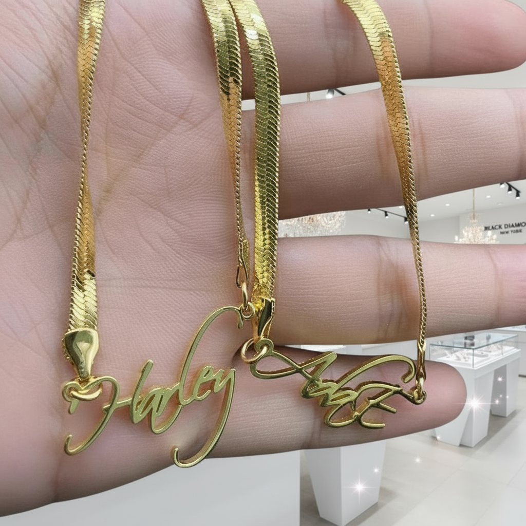 Custom Snake Chain Name Necklace-Black Diamonds New York