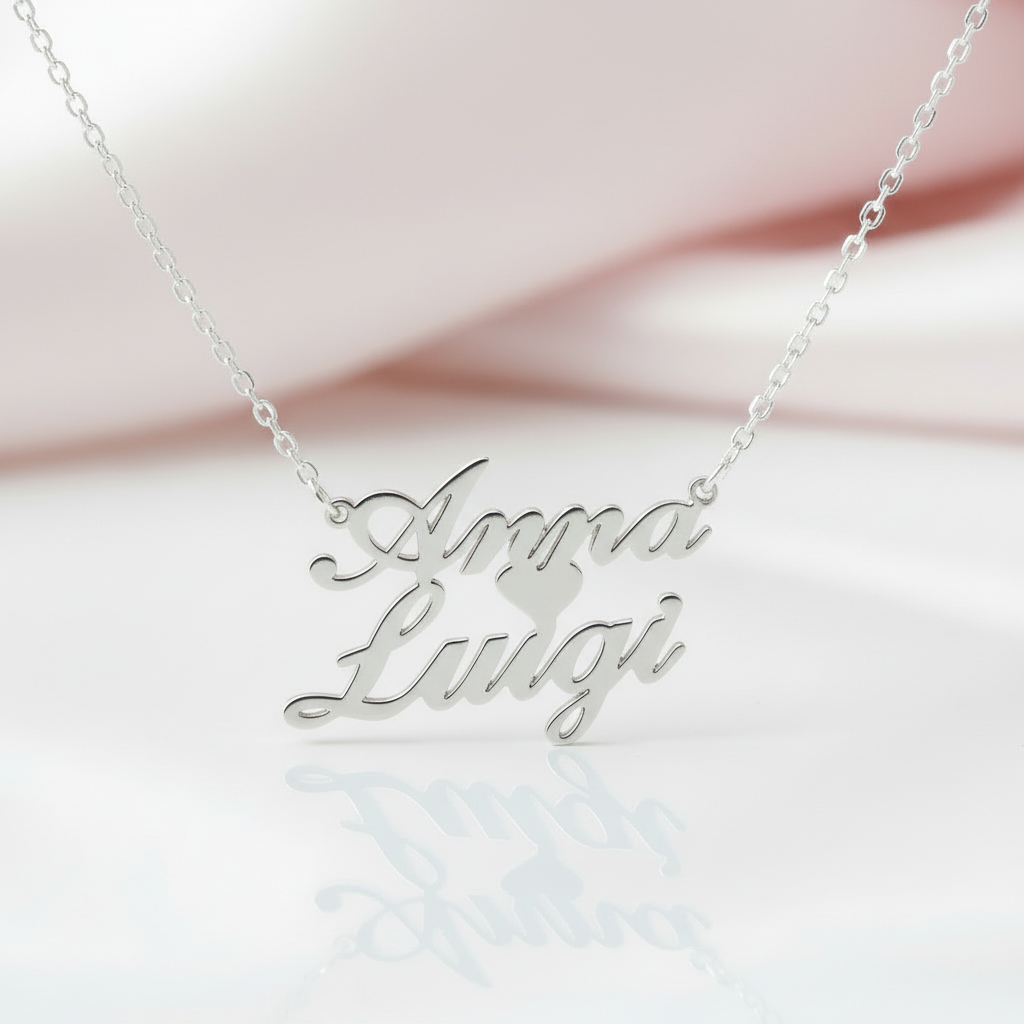 Personalized Name & Heart Pendant Necklace-Black Diamonds New York